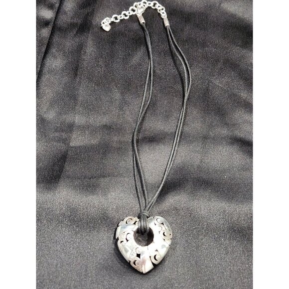 Brighton Kismet Heart Pendant Necklace Silver Scroll on Black Leather Cord - Picture 5 of 7